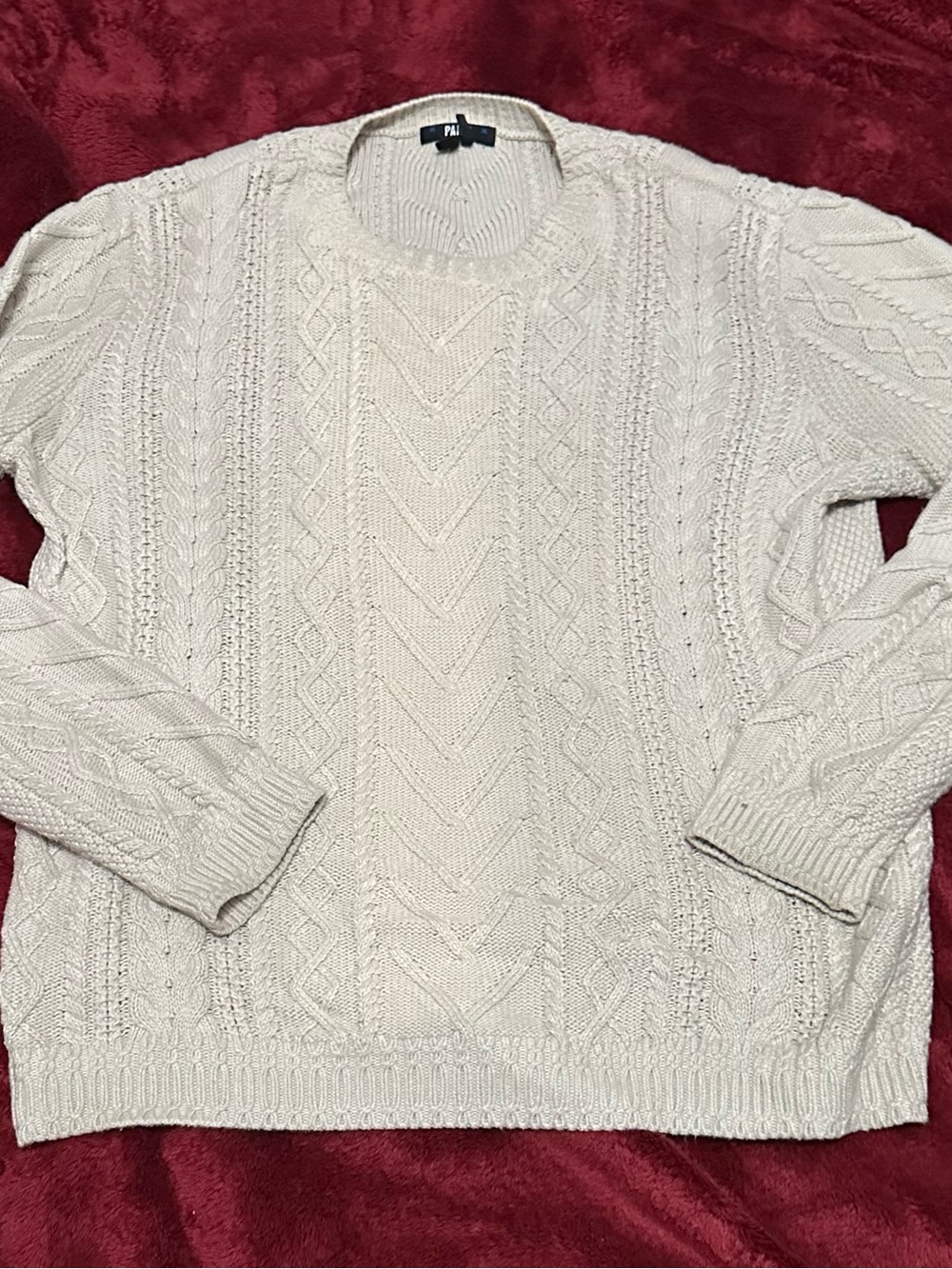 Cream Cable Knit Crewneck Sweater - Men